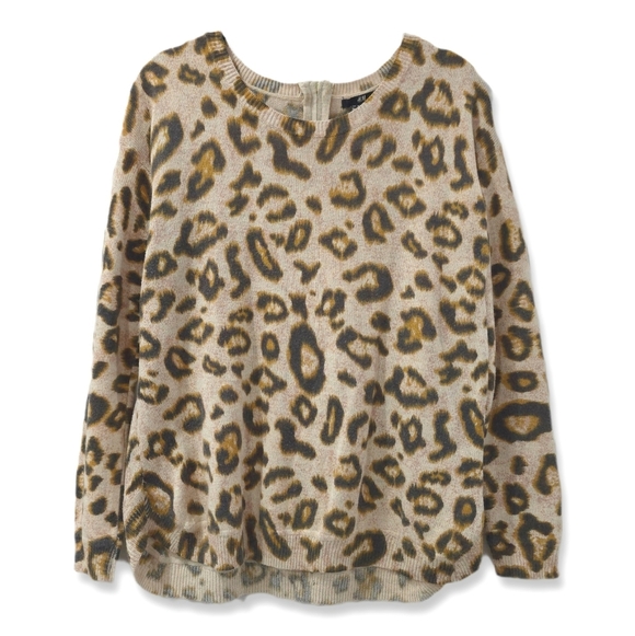 H&M Leopard Print Poly Wool Blend Sweater, M - Picture 1 of 14